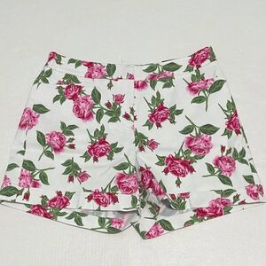 SOHO Apparel LTD Floral Print Shorts High Waisted‎ White Pink Rose Size 8